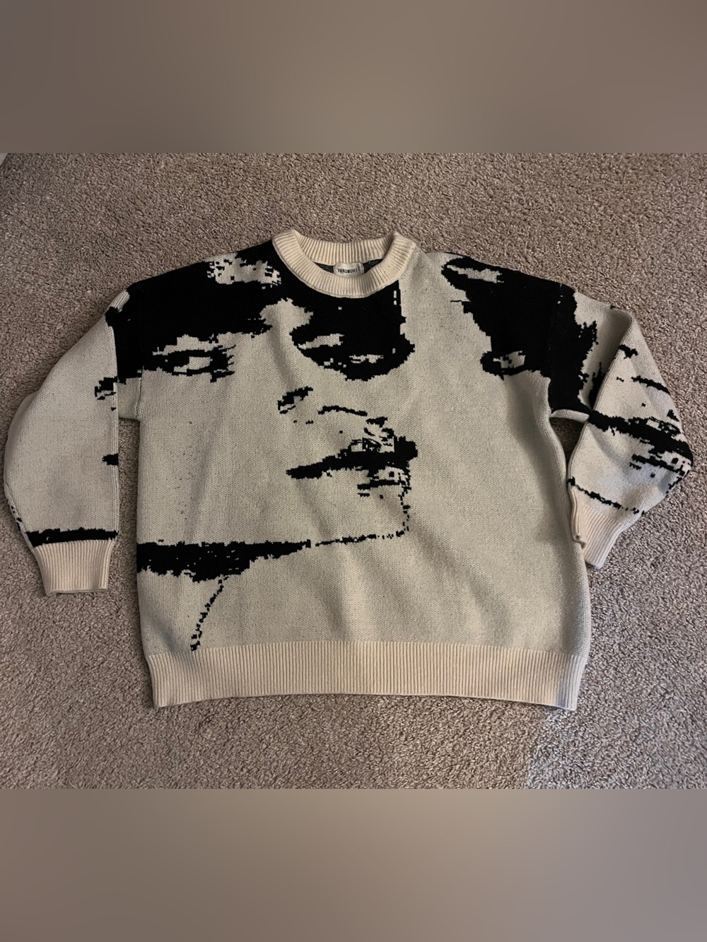 Cream and Black Graphic Crewneck Sweater - unisex